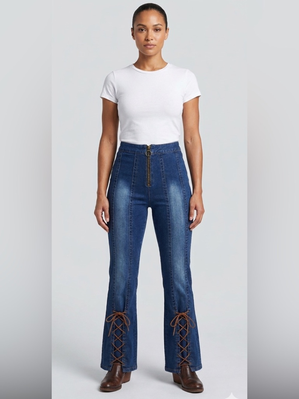 Vintage Y2K Solo Jeans Womens Size 10 Flare Fringe Zipper Stretch Boho Style